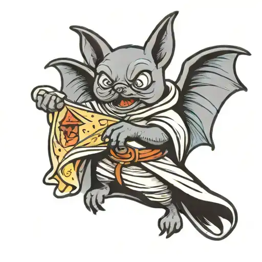 Cartoon Bat Holding A Burrito In His Wings