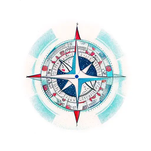 A Space-themed Compass With A Mermaid As The Focal Point