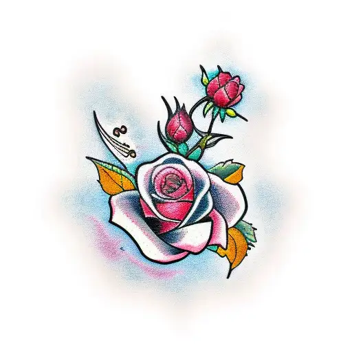 Black Rose With Cherry Blossom