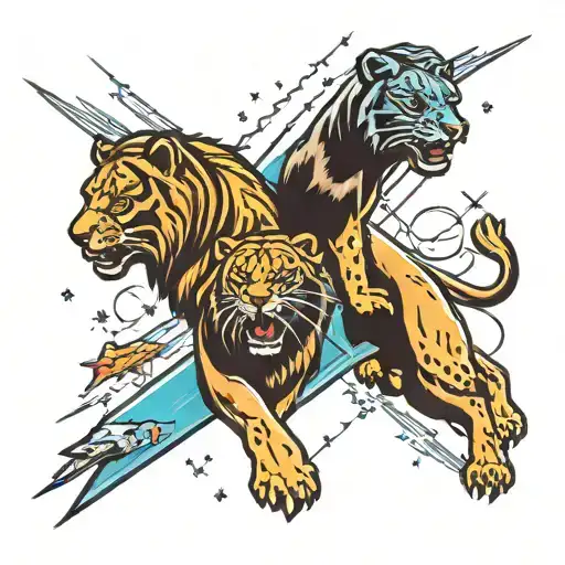 A Shooting Star Wars Inspired Scene With Lions And Panthers In A 3D Out Of Body Design