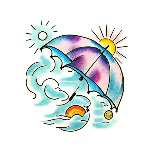 Umbrella With Rain And Sun And Moon