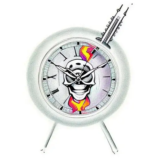 Skeleton With Clock And Fire Colorized On Hand