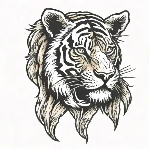 Skull Tattoo With Tiger Or Lion Head