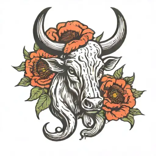 Poppy Flower Bull Horns Behind Taurous Sign