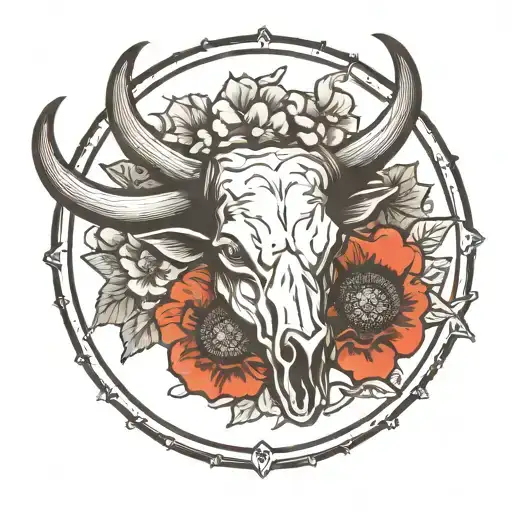 Poppy Flower Bull Horns Behind Taurous Sign