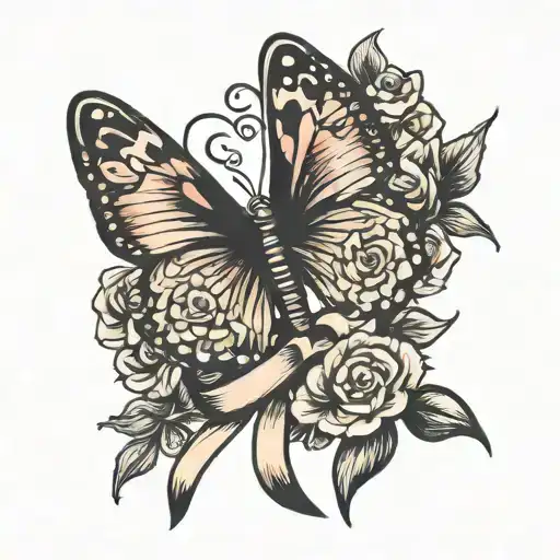 Cancer Ribbon And Butterfly