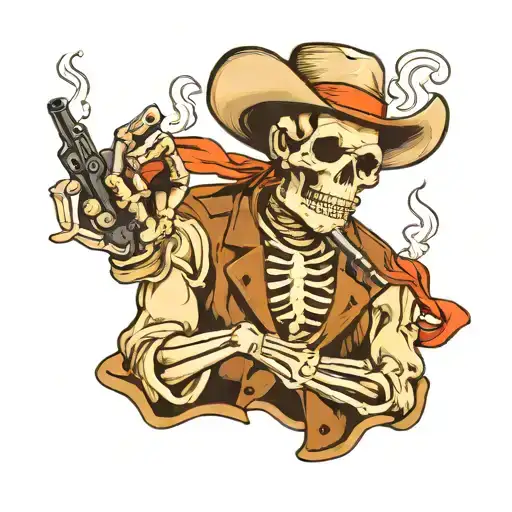 Skeleton Cowboy Smoking Cigar