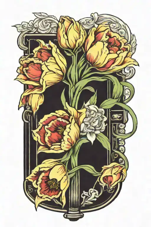 Tulip And Daffodil Flowers In Closed Book