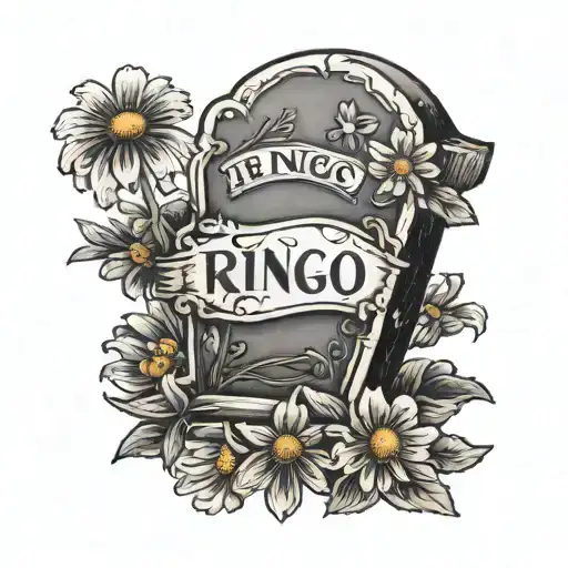 A Tombstone With The Name Ringo On It And A Small Daisy At It's Base