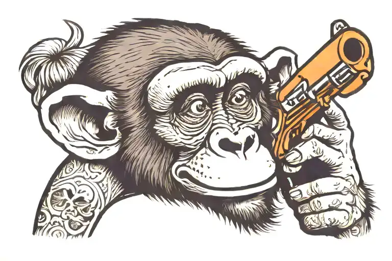 Monkey Pointing A Pistol At His Face