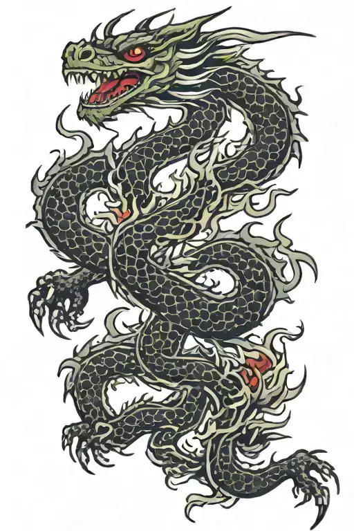 Black Out Tatoo With Colour Dragon