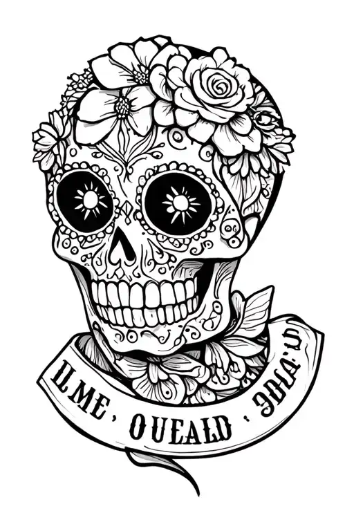 Sugar Skull With Names Incorporated Into The Design