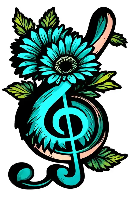 Colorful Treble Clef With Teal Gerbera Daisy