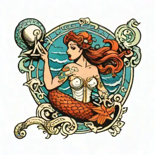Mermaid With A Letter M Surrounded By Pearls