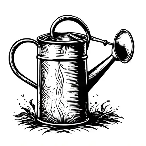 Watering Can Black And White Woodcut Style Tattoo Minimal Shading