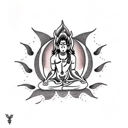 A Minimalist Tattoo Of Lord Shiva Meditating Under A Crescent Moon