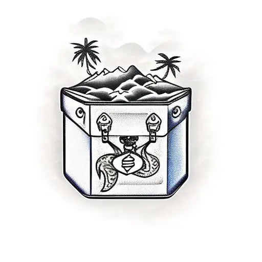 Traditional Treasure Chest On And Island With A Palm Tree Behind It To The Left Side