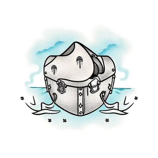 Treasure Chest On And Island With Treasure Spilling Out With A Single Palm Tree Behind It