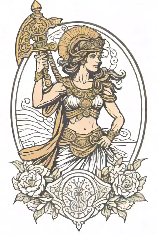 Athena Greek Goddess With Shield And Sword