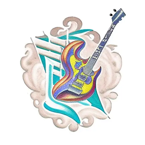 A Guitar Pick With A Silhouette Of A Church And Music Notes