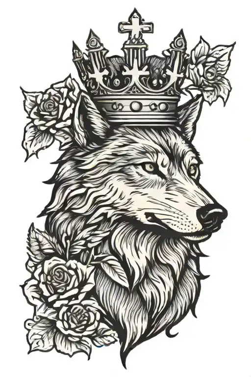 Wolf With A Crown By A Cross