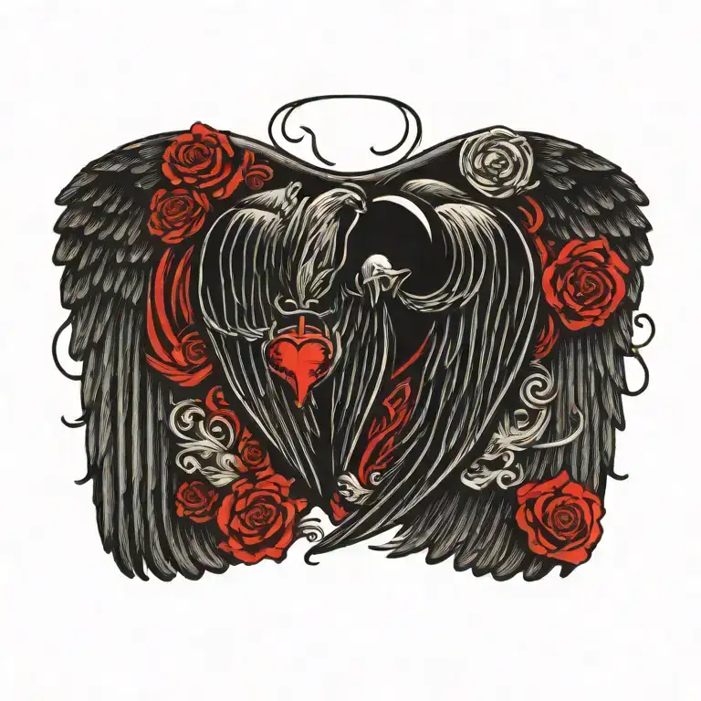 Angel Wing And Devil Wing With Heart In The Middle