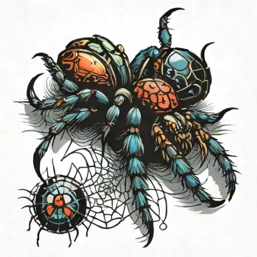 Colored Drawing Of A Skill And A Spider