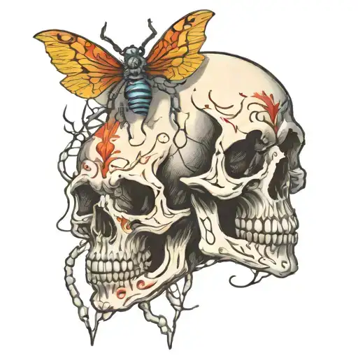 Colored Drawing Of A Skull And A Spider For The Neck