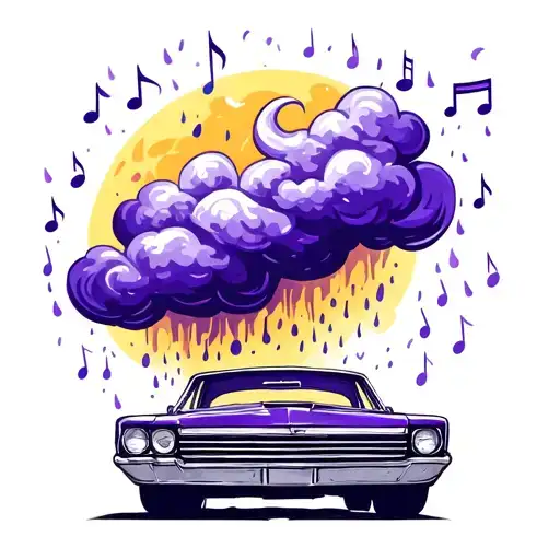 Rain Cloud Storming Violet Music Notes Over A Driving Car