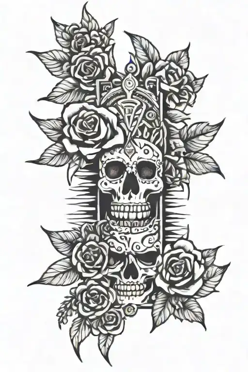 Aztec Spine Tattoo With Roses