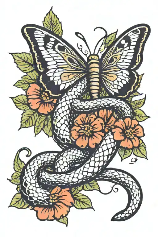 Snake And Butterfly Emerging