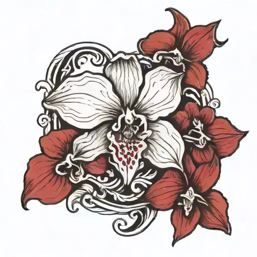 An Intricate Tattoo Design Of An Orchid Flower Intertwined With Letter M