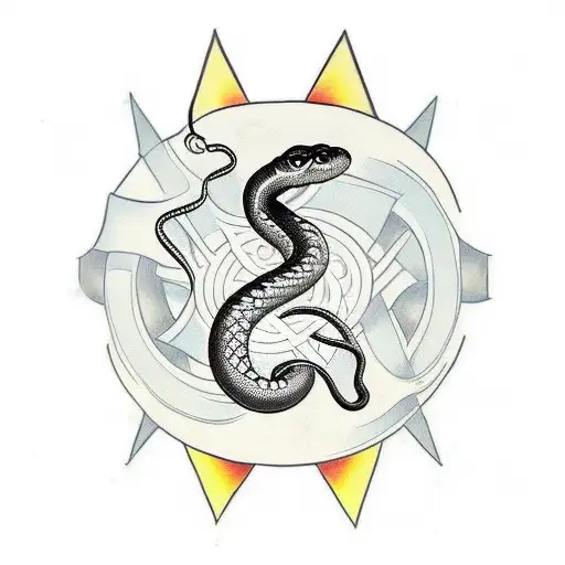 Design A Traditional Tattoo Featuring A Snake Entwined With An Industrial Music Logo