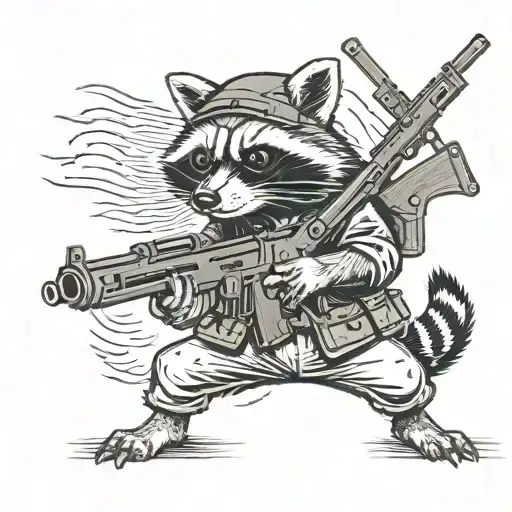 Soldier Raccoon Holding A Light Machine Gun