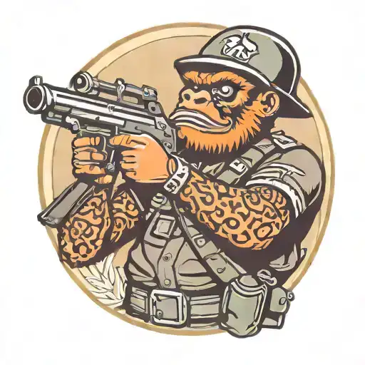 Soldier Orangatang With A Machinge Gun