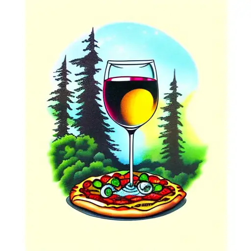 Pouring Wine From Glass But Wine Turns In To Pizza In A Forest