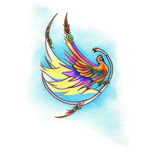 Phoenix With Peacock Feather And Flute