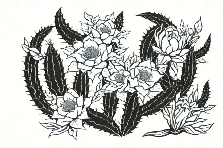 Cactus Growing In The Middle Of Spider Lillie's And Vines