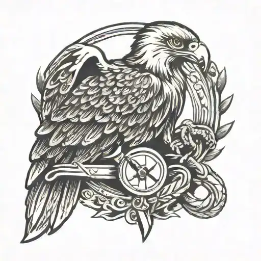 Oldschool Tattoo With An Eagle Which Holds Knife And An Snake