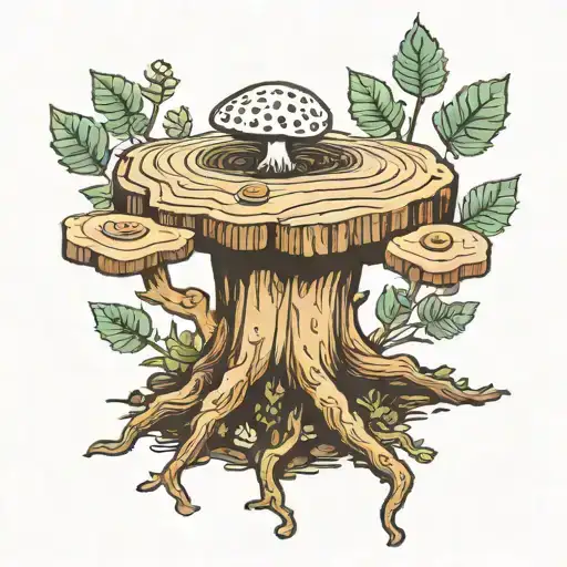 Tree Stump With New Growth And Mushrooma
