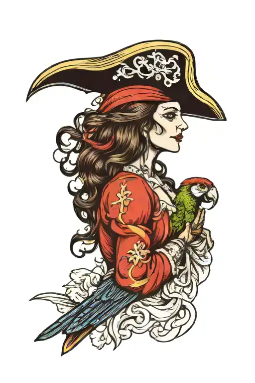 Pirate Lady With A Parrot Perched
