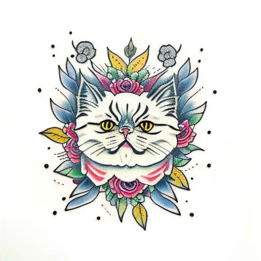 Persian Cat With Old School Flowers