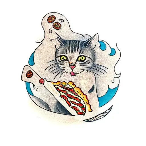 Cat Riding A Pizza Skateboard