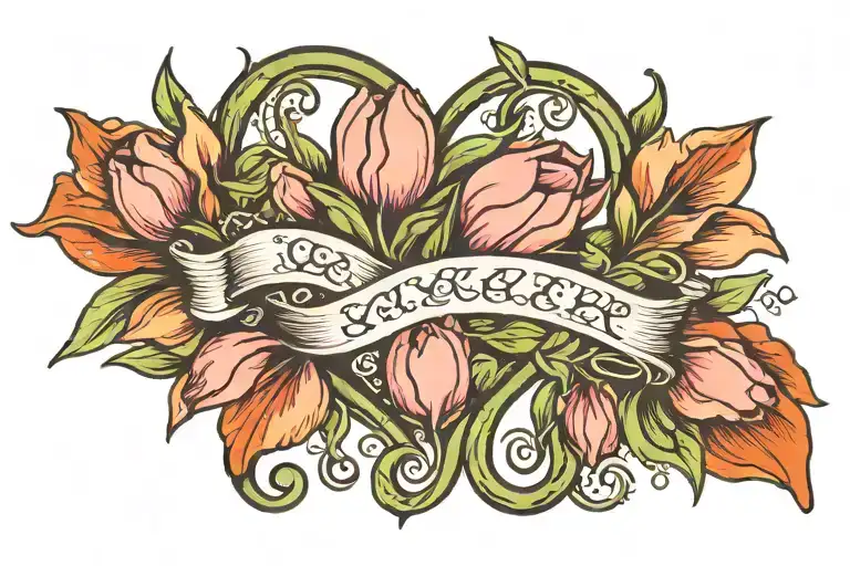 Tulips And Vines With Heart And Breast Cancer Ribbon