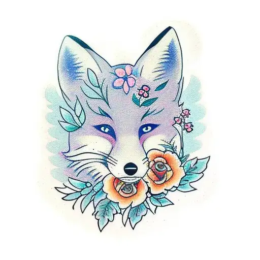 Half Sleeve Little Fox With Flowers