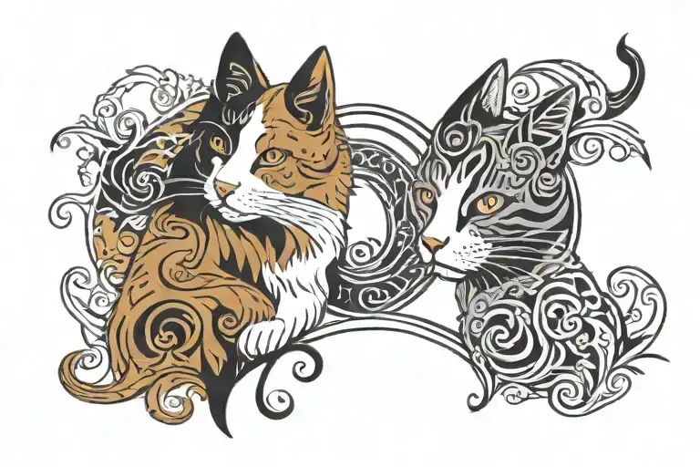 Black And Brown Dog And Grey And White Cat In Yin Yang Formation