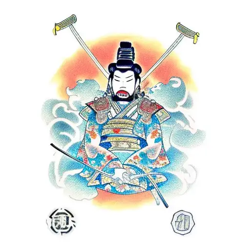 Samurai In A Loto Flower And Water