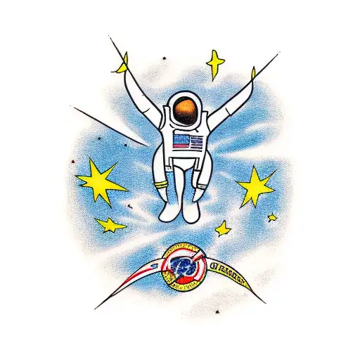 Astronaut Reaching Up With One Arm To Touch A Star