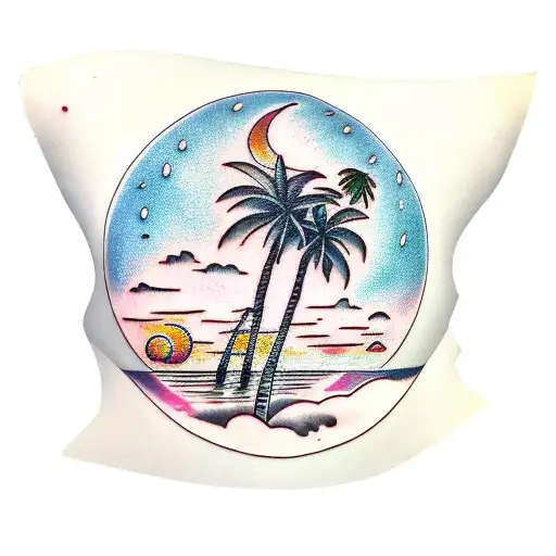 Palm Tree Under Moon With Rain