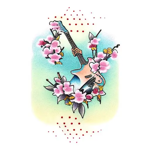 Guitar With Cherry Blossoms
